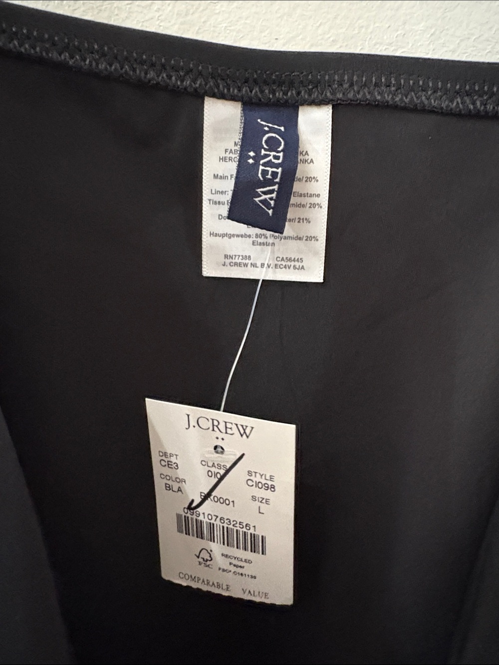 J Crew - NWT - Classic Black One-Piece Swimsuit - large - Picture 2 of 5